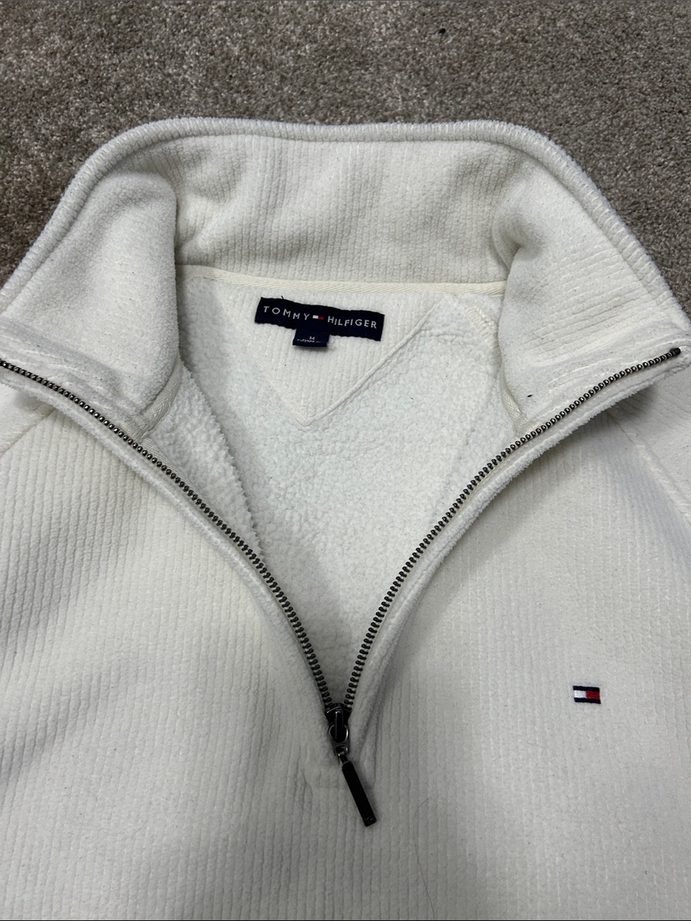 Vintage Tommy Hilfiger Cream Navy Quarter Zip Sweater - Picture 3 of 6